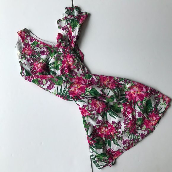 Umgee Cold Shoulder Dress Small Floral Keyhole - Picture 11 of 14